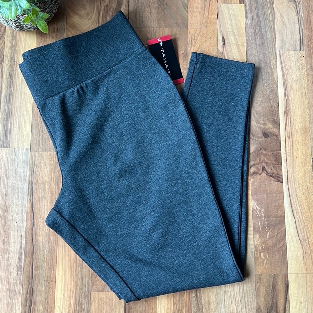 NWT TAHARI Charcoal Heather Tummy Control Leggings XL